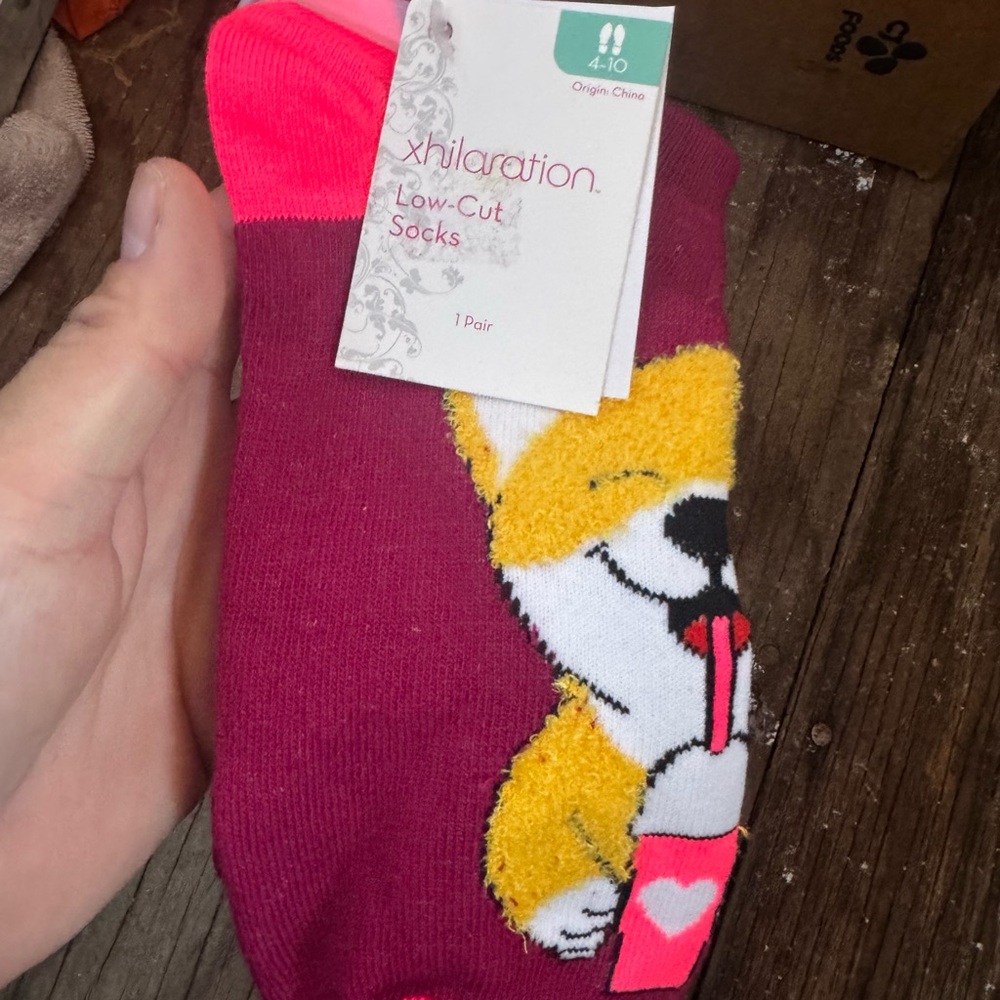 NWT Xhilaration Pembroke Welsh Corgi Dog Ladies Low Cut Socks Maroon Pink Cute - Picture 4 of 6